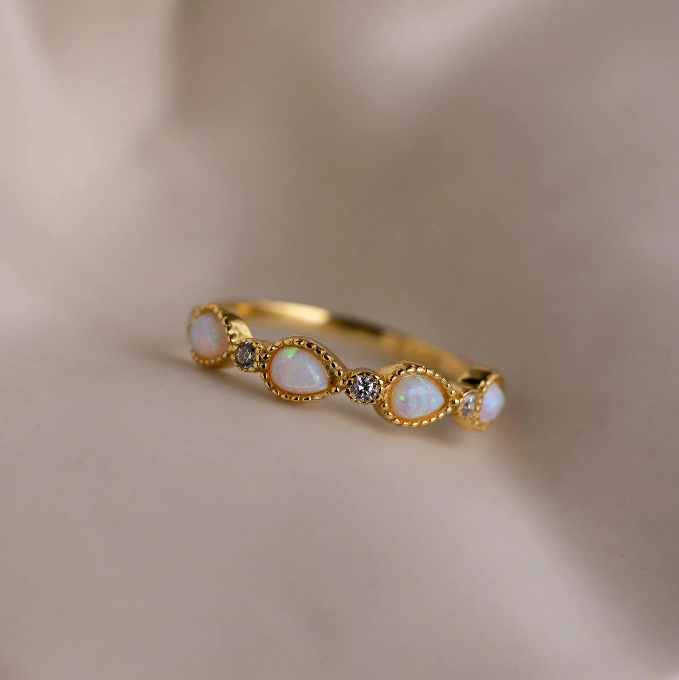 Opal Diamond Teardrop Ring by Caitlyn Minimalist - Dainty Pear Cut Opal & Round Diamond Ring in Gold - Vintage Style Engagement Ring - Bridal Jewelry - Wife Gift