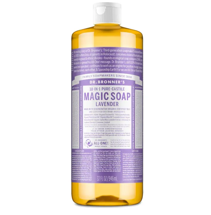 Dr. Bronner’s Lavender Pure-Castile Liquid Soap – Organic Multi-Purpose 18-in-1 Cleanser for Face, Body, Hair, Home & Pets, Vegan & Non-GMO, 32 oz