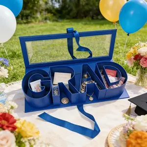 2026 Graduation DIY Letter Gift Box, Grad Shape Fillable Paper Gift Box, Floral Bouquet Packaging Card Holder, Luxury Gift Box for High School Graduates