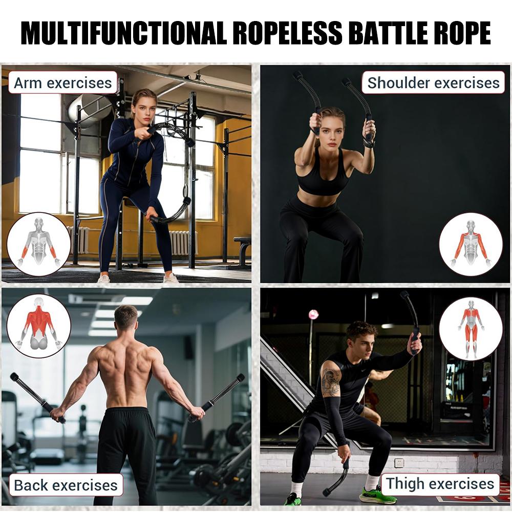 Ranbro Cordless Battle Ropes, Weighted Workout Training Ropes for Home Gym, Small Space Friendly Full Body Cardio Exercise, Fat Burning HIIT Fitness Equipment, Portable Arm Strength & Core Training, Quiet Battle Rope Alternative for Men & Women