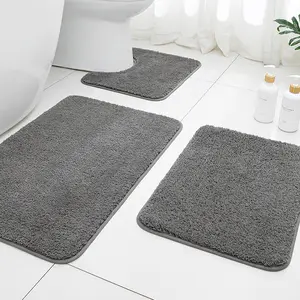 3-Piece Dark Color Long Plush Bedroom Rug Set, Soft Comfortable Foot Feel, Portable Indoor Decor, Bathroom Decorative Mat, Multiple Colors Available