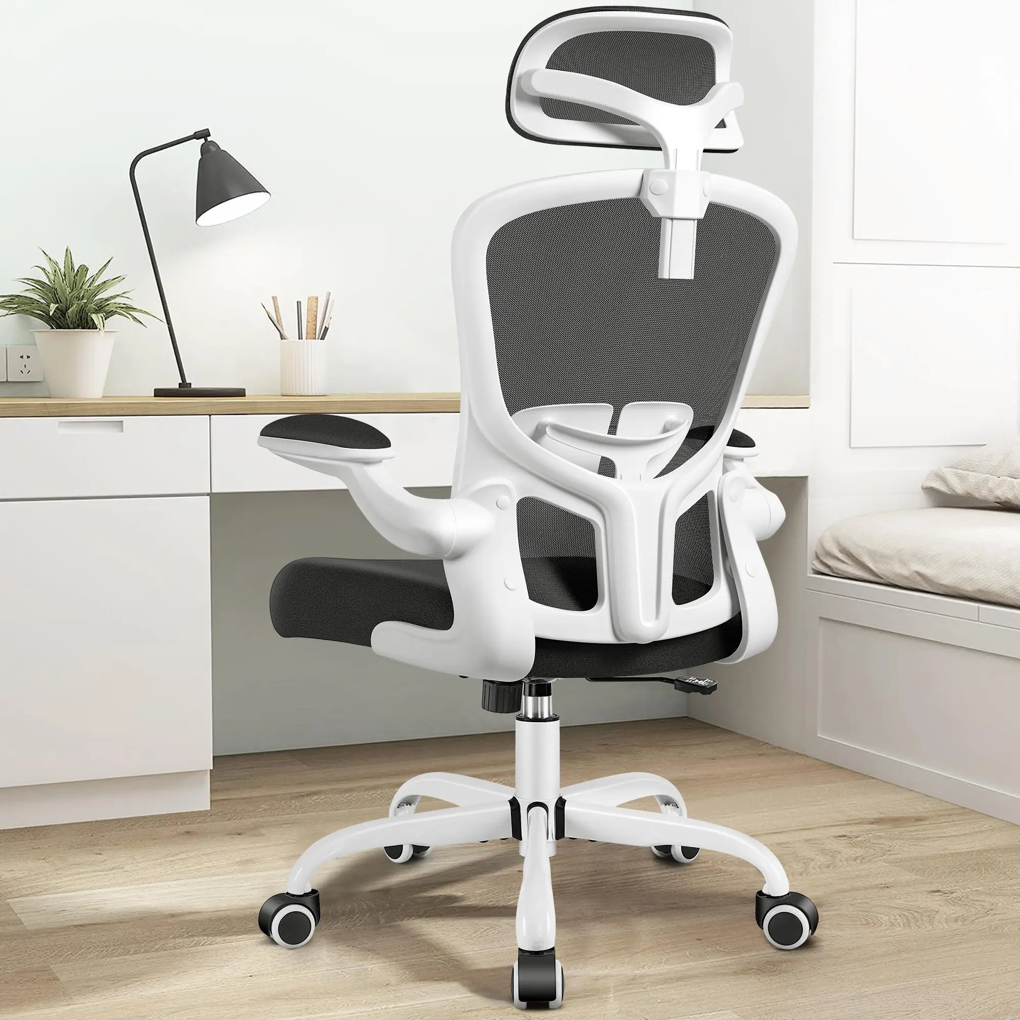 Kepane Office Chair Desk Chair with Headrest, High Back Computer Chair with Adjustable Lumbar Support and Wheels,Executive Swivel Comfy Chair with fli