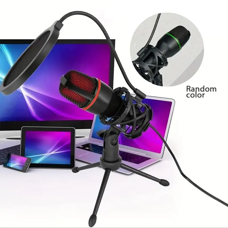USB Condenser Microphone with Pop Filter, RGB Lighting Microphone with Mic Stand & Windshield, Professional Microphone for Streaming, Podcasting, Gaming, Condenser Recording Mic, Live Streaming Equipment, Live Broadcast Equipment