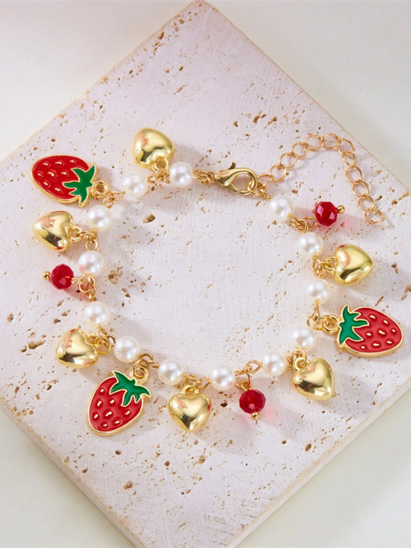 Cute Bracelet, Strawberry Cherry Heart Style, Daily Wear Gift, Adorable Kids Accessory, Perfect for Parties and Everyday Use, Heart Shaped Bracelet, Bracelet Jewelry, Alloy Chain Bracelet