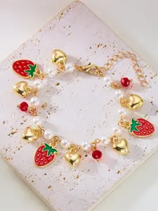 Cute Bracelet, Strawberry Cherry Heart Style, Daily Wear Gift, Adorable Kids Accessory, Perfect for Parties and Everyday Use