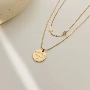 Women's Titanium Steel Gold Layered Necklace for Holiday and Daily Wear