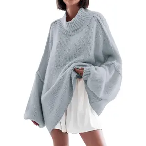 Saodimallsu Womens Oversized Sweaters Mock Neck Batwing Long Sleeve 2025 Fall Trendy Ribbed Knit Casual Tunic Sweater