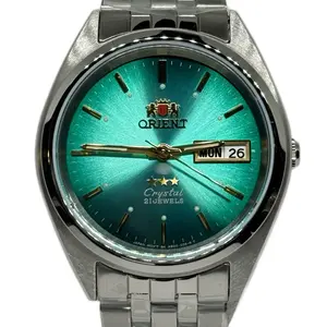 Orient Men's Automatic Watch - Jade Green Dial Stainless Steel Day-Date Display Crystal 21 Jewels