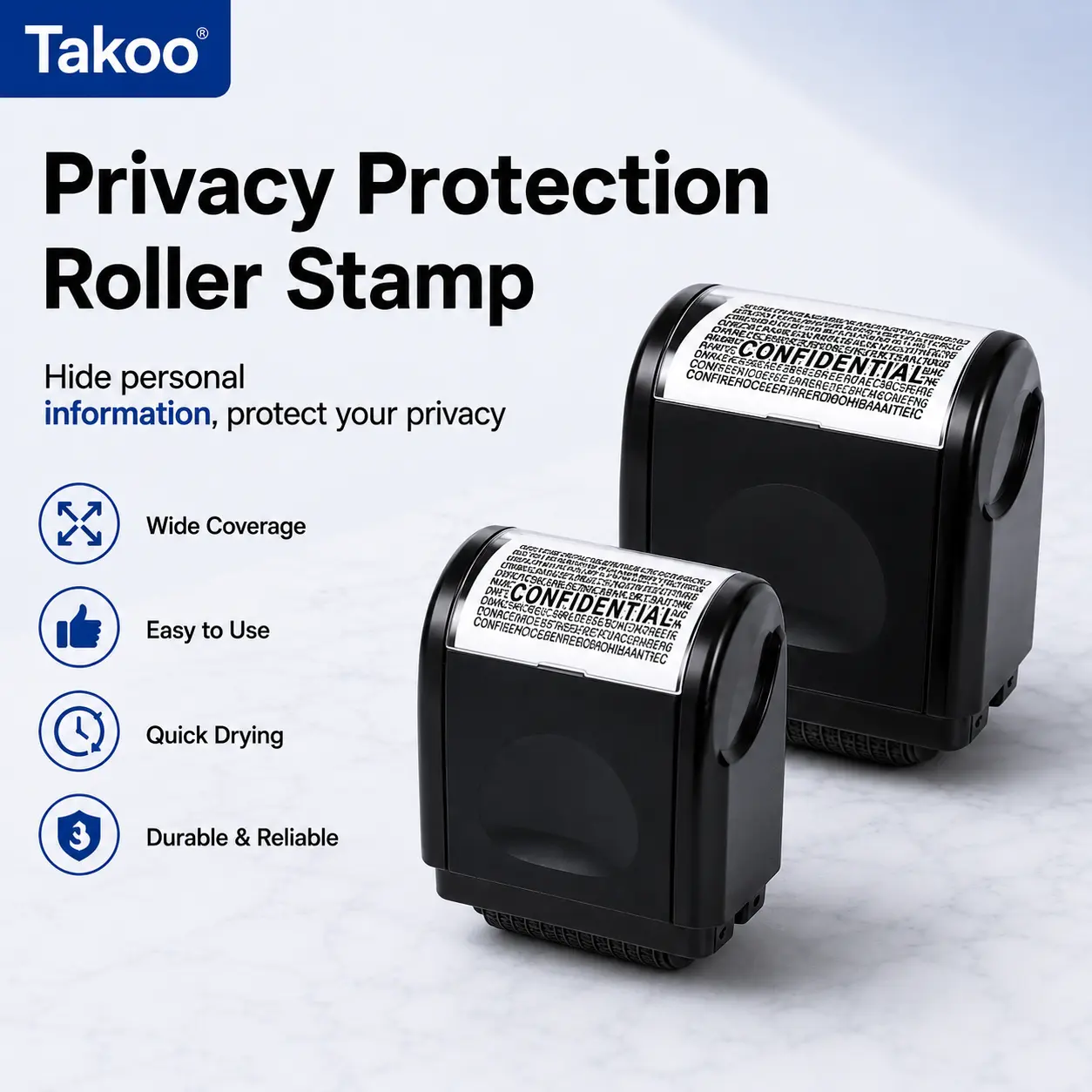 【TikTokShopBackToSchool】TAKOO Identity Protection Roller Stamp,Black | Confidential Privacy Stamp, Information Blocker for ID, Account, Data and Address Security, 100m Long-Lasting Ink Roller Stamp, Prevents Identity Theft Risk