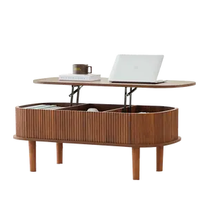 GiratreeFurniture Fully Assembled Wooden Center Table, Fluted Lift Top Coffee Table with Hidden Compartment, Modern Oval Lift Tabletop for Home Living Room Office