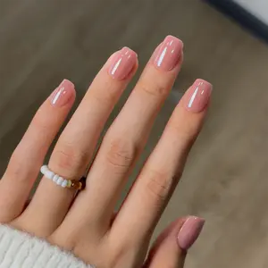 Pink Nude Chrome Press On Nails | CurvLife Nail | 30Pcs Short Square Fake Nails | Pearl Glazed Finish | Easy Apply, Natural & Comfortable | Daily, Business & Elegant Nail Art