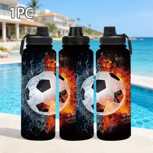 1pc 33oz large capacity thermos cup, Vacuum flask, printed with football pattern, large capacity sports hydration, sports style and outdoor leisure atmosphere perfect integration, is the ideal choice for football lovers