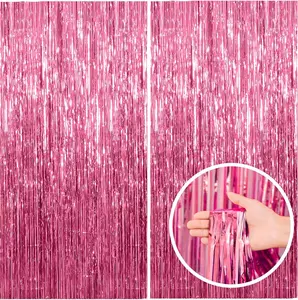 2 Pack Pink Backdrop Party Decorations Tinsel Curtain Party Backdrop Foil Fringe Birthday Decorations Photo Booth Streamer Backdrop Pink Theme Bachelorette Graduation Decor