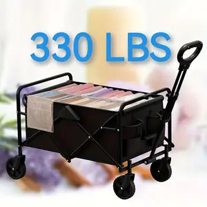 Foldable Trolley - Portable Multifunctional Garden Trolley,330LB/200LB Load Bearing,Lightweight and Easy to UseOutdoor Indoor Applicable,Various Terrain Adaptable,For Camping,Party,Black,Shipment within 1-2 days