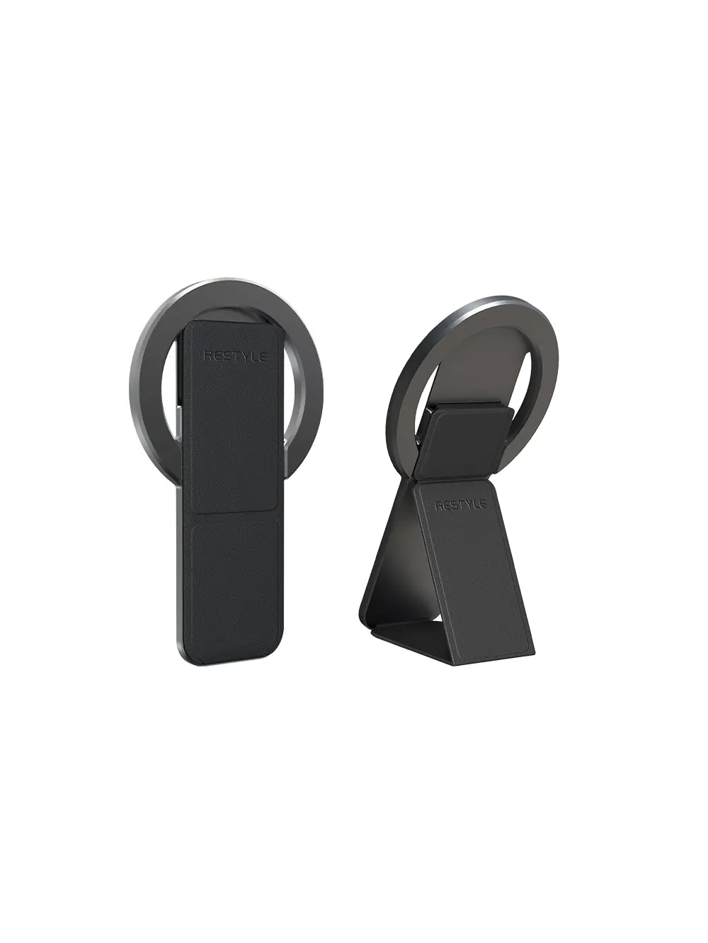 Magnetic Phone Ring Holder with Leather Grip, Foldable Dual-Sided Magnet Phone Grip Stand Compatible with MagSafe & All Phones