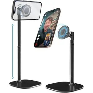 Adjustable Magnetic iPhone Stand for Desk & Phone Holder for Video Recording, Compatible with MagSafe, Stand for iPhone 16 Pro Max, 15/14/13/12, Small Mag Safe Tripod (Night Black)