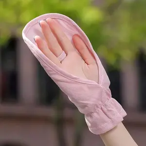 Sun Protection Gloves for Women, Driving-Specific, Summer Thin Short Style, Electric Bike Riding, Sunshade Ice Silk, Fingerless, Back of Hand Cover, White