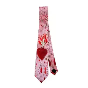 Retro and unique heart-shaped flame red embroidered love pink necktie women's neck scarf accessory silk scarf