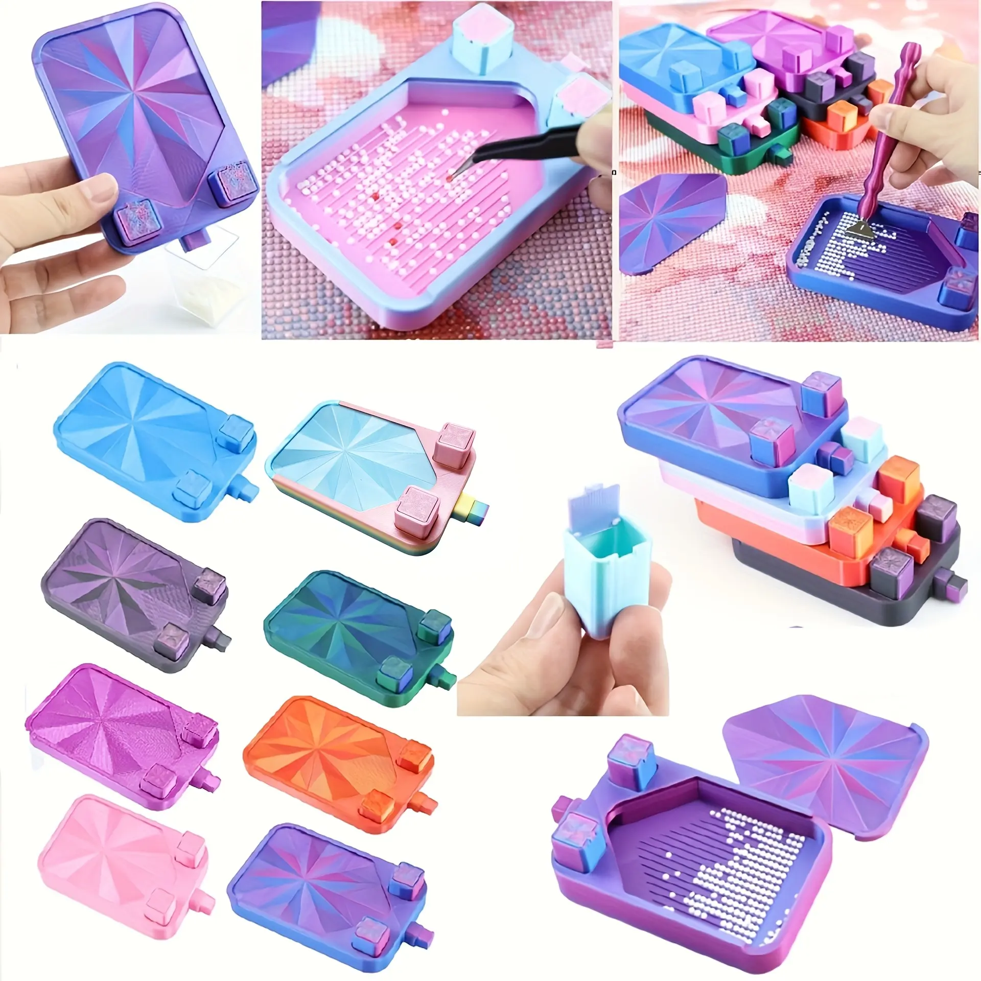Colorful Diamond Painting Storage Box Set, Includes 2 Classification Boxes & Pushable Multi-Functional Organizer, Ideal for Craft Supplies, Diamond Art Tools
