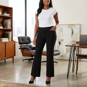 Women's Petite Curvy Fit Gabardine Bootcut Dress Pants with Pockets - Soft Stretch Work Slacks for Office Professional Wear, Available in 27" & 30" Inseams, Comfortable Tailored Trousers for Business Casual Outfits