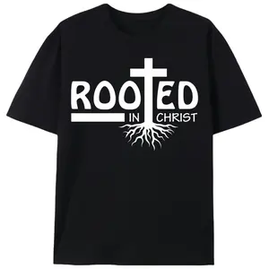 Men's Knit Cotton Fabric Short-Sleeve T-Shirt - Unisex Christian "Rooted In Christ" Faith-Based Inspirational Religious Menswear Apparel