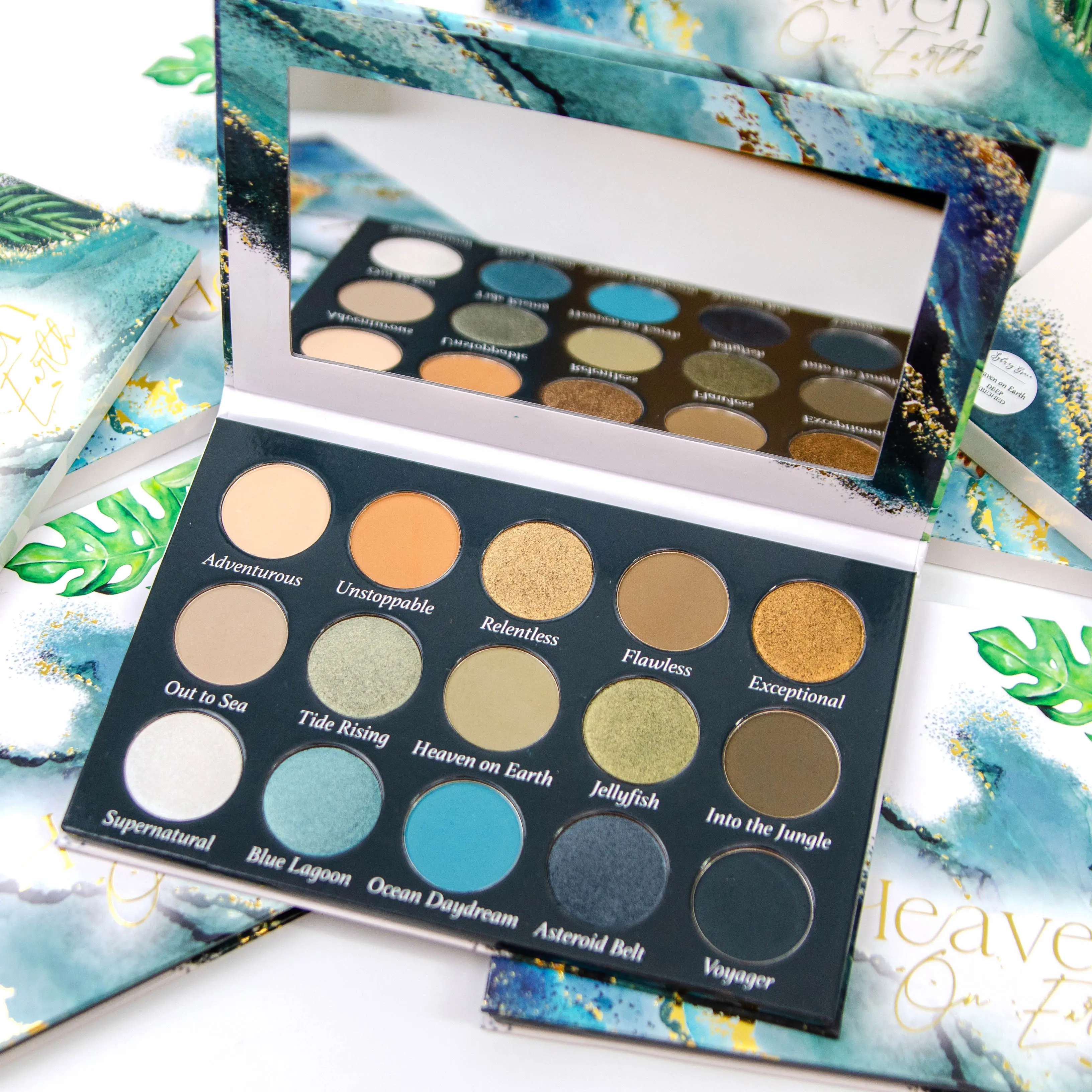 Heaven on Earth, Green, Gold, Blue 15 pan Eye Shadow Palette, Mattes and Shimmers  Makeup