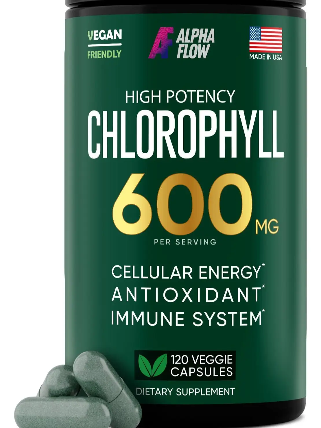 Chlorophyll Capsules 600 mg - Natural Chlorophyll Pills for Women & Men - Highly BioAvailable Chlorophyll Supplement for Energy, Immunity, Skin + Inte
