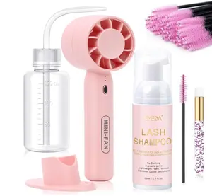 EMEDA Lash Shampoo Kit 2.02 fl oz Lash Cleaning Kit with Rechargeable Fan Dryer/Brush/Rinse Bottle, Oil-free Cleanser Wash for Extensions & Clusters & Natural Eyelashes, Cleaner for Eyelash Care