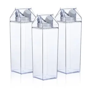 17 oz Plastic Milk Bottle, 1 Count Clear Square Sealed Fresh Milk Storage Bottle, Portable Milk Container for Home Office School, Kitchen Gadgets, Office Accessories