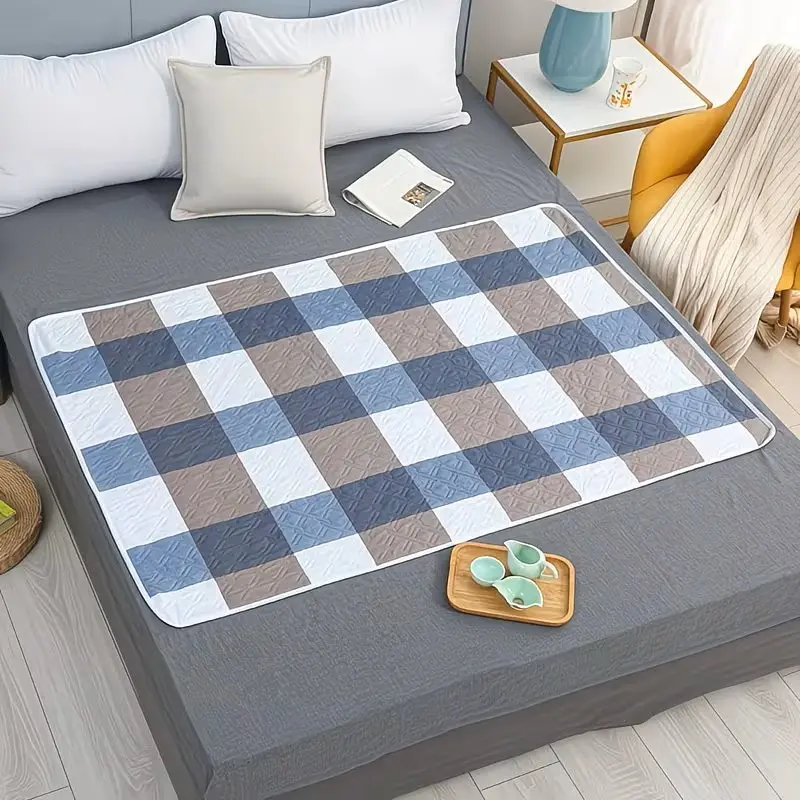 1pc Washable Changing Pad, Abstract Geometric Pattern with Offset Gray and White Square Print, Absorbent, Easy to Clean, Soft, Suitable for Bedroom, Crib, Home Use, Machine Washable, Practical Nursing Mat