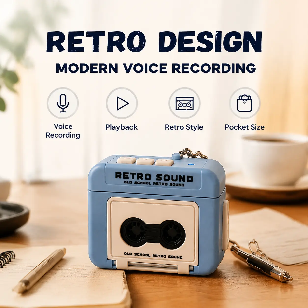 Vintage Gadgets Retro Voice Recorder, Portable Audio Recorder with Recording & Playback, 2.2"×1.6"×0.8" Compact Keychain Electronic Device for Study, Work