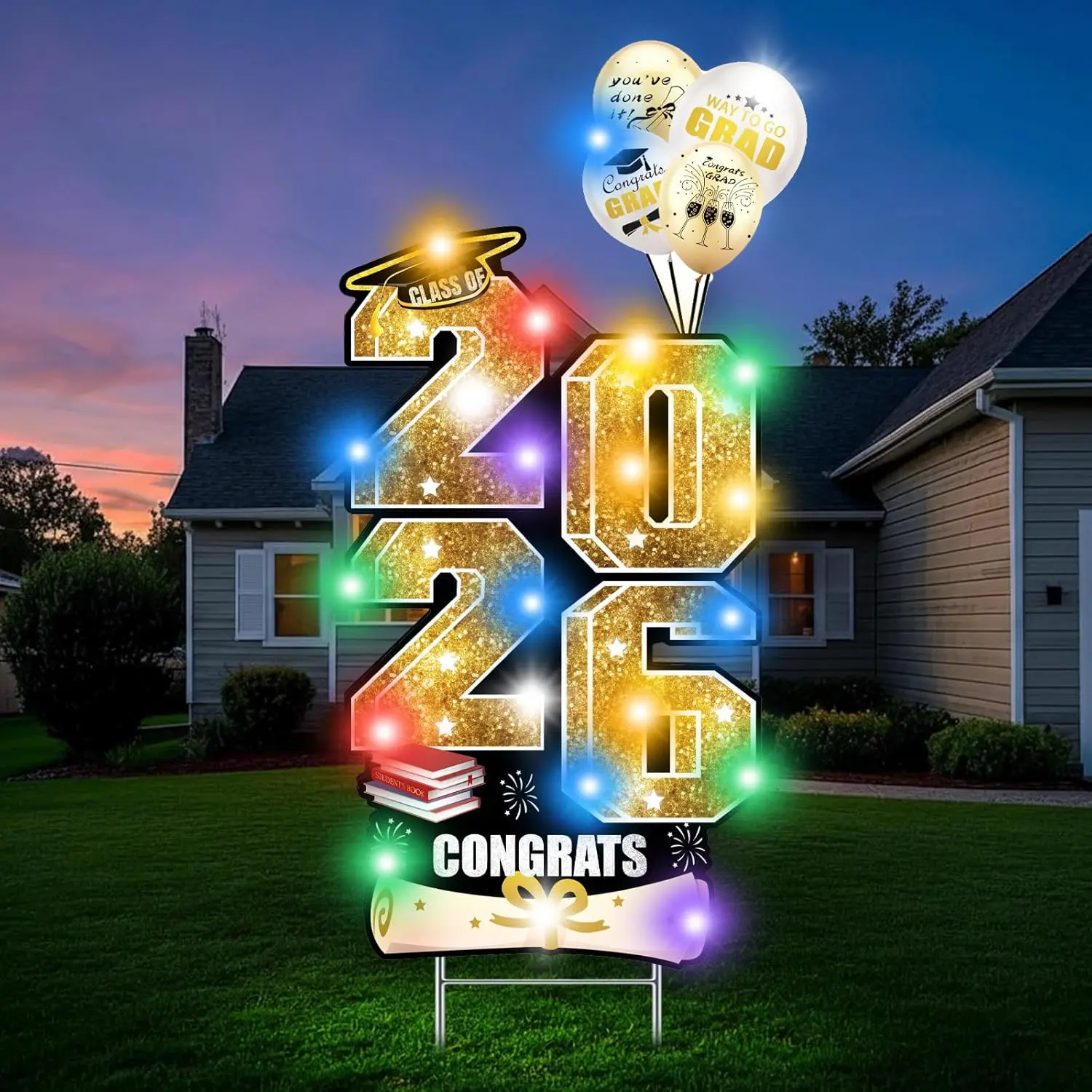 36.6Inch Graduation Yard Signs Class of 2026  Congrats Graduation Decorations with Metal Stakes High School College Bachelor Outdoor Grad Party Garden Lawn Signs (-1)