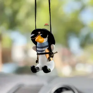 Fancy Swinging Duck Rear View Mirror Accessory | Adorable Car Charm Decoration | Cute Car Accessories | Gifts for New Driver