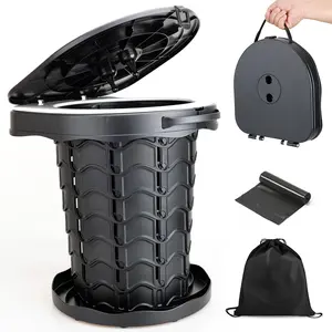 Adjustable Height Folding Toilet with Trash Bags And Storage Pouch, Portable Car RV Toilet, Camping Toilet, Made of PP Material, Retractable And Foldable, Lightweight And Compact, Supports Up to 400 Pounds, Equipped with a Carrying Handle