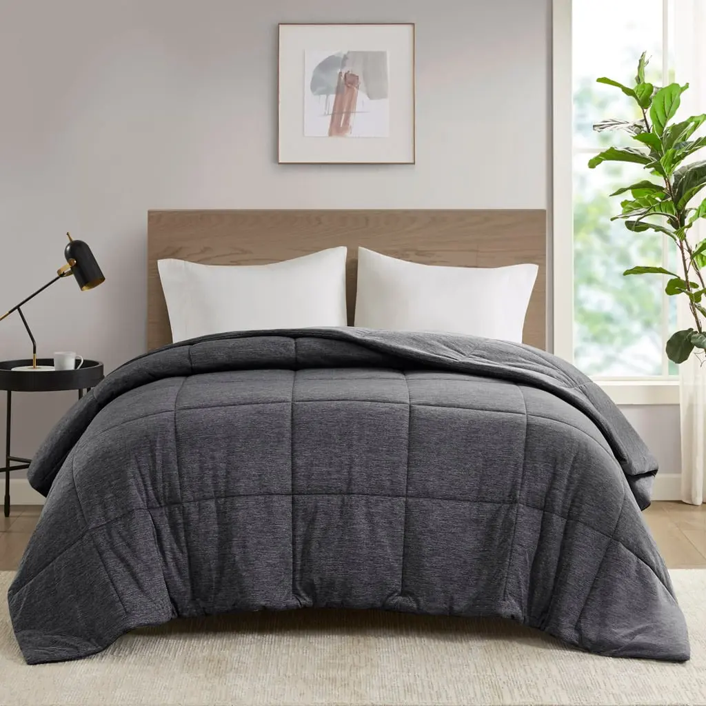 Urban Habitat UH10-2508 104 x 94 x 1 in. Comfort Cool Jersey Knit Oversized Down Alternative Comforter, Black - King & California King Size, King Size Bed, Cool Texture, King Mattress, Heathered Yarn
