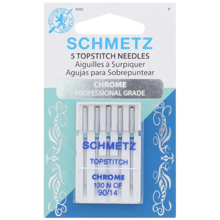 Schmetz Topstitch Metal Needle - 90/14, 5pk, 4093 - For Sewing Projects, Fabric, Household Use, Decorative Stitching, Fits Most Household Sewing Machines, Heavier Thread Compatibility, Prevents Skipped Stitches, Reduces Thread Shredding