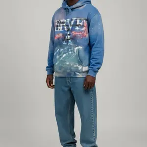 Brave Hand Painted Hoody (L) 1 of 1 - Blue Hoodie with Unique Artwork and Comfortable Fit for Everyday Wear