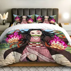 3PCS Duvet Cover Set, 1 Duvet+2 Pillowcases(Without filler), Anime Fantasy Fire Warrior theme, Halloween bedding set, Vibrant Colorful Cozy Suitable for decoration Bedroom Dorm Studio Apartment.