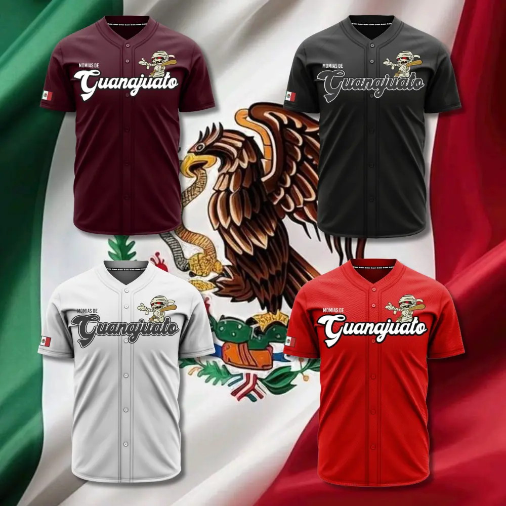 Guanajuato Mexico Baseball Jersey – Cartoon Mummy Design – Mexican Heritage Button-Up Shirt, Vintage Mummy Graphic Jersey, Unisex Sports Apparel