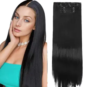 Clip in Hair Extensions 24Inch Invisible Long Synthetic Extension 6PCS Natural Straight Fake Clips on Hairpieces for Women Girls Weddings Party Daily Use Full Head daily use party cosplay busy lifestyle