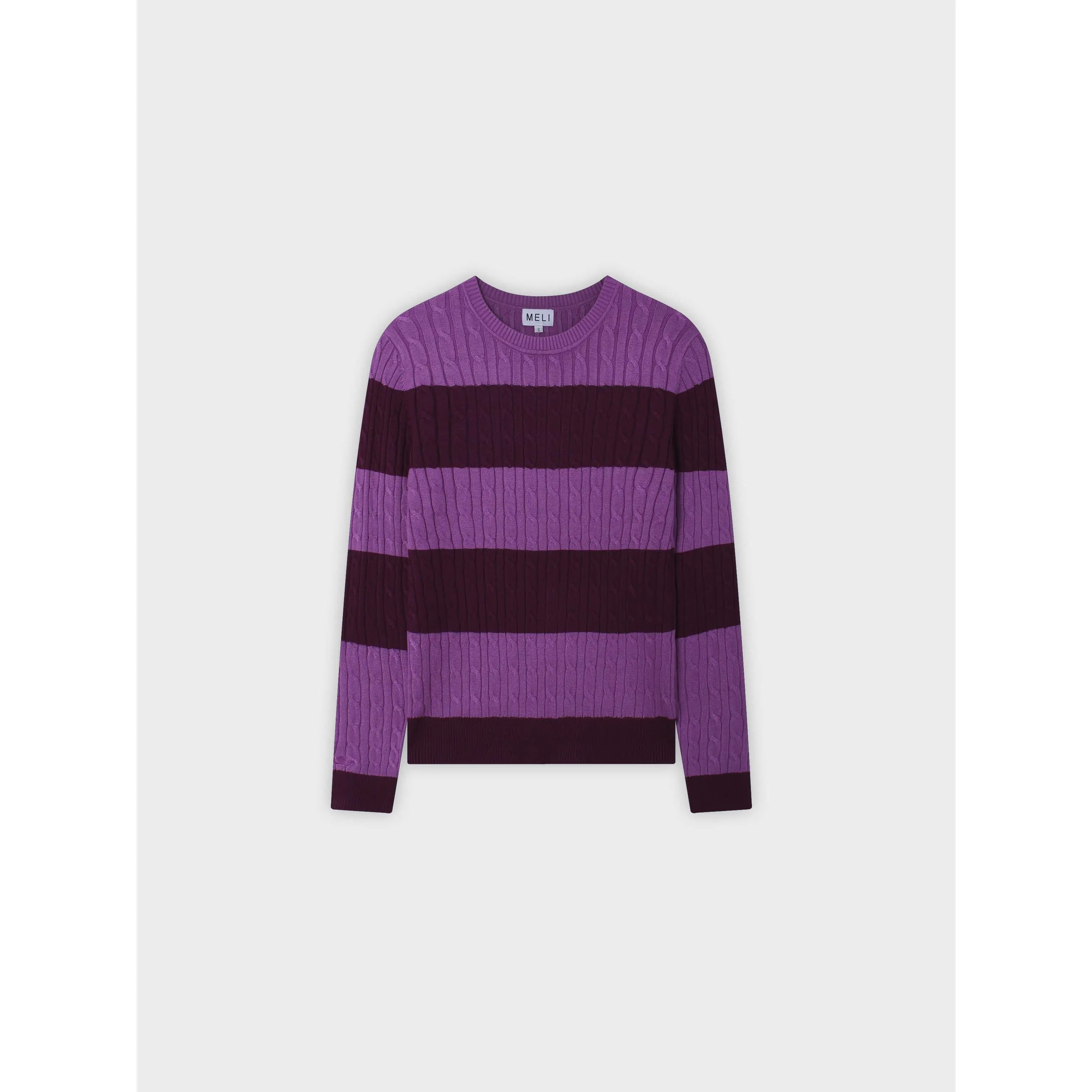 Striped Cable Sweater-Burgundy/Fuchsia