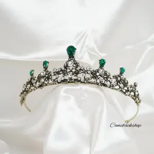Crystal Crown Green Tiara Crowns for Women, Tiaras for Girls Silver Princess Crown Wedding Tiaras and Crowns for Women Brides Birthday Party Christmas