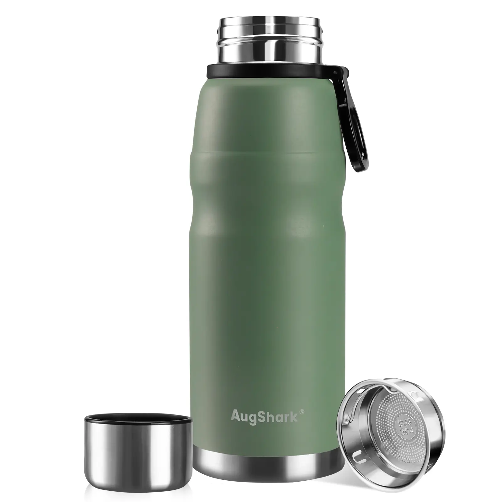 Augshark 20oz Reusable Stainless Vacuum Flask - Leak-Proof Lid, Silicone Accents, Portable Insulated Water Bottle with Insulation for Gym, Beach Use