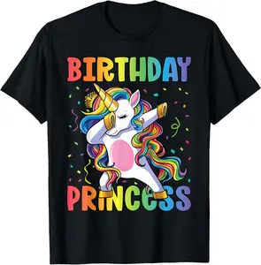 100% Cotton Birthday Princess Shirt Girl Kids Women Dabbing Unicorn Girl T-Shirt