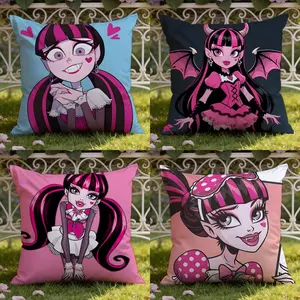Anime Monster high Cushion Cover Ultra-Soft Reversible Plush Pillow Cover Perfect for Car Rides Sofa Lounging Bedroom Relaxation Heartfelt Gift for Family & Friends