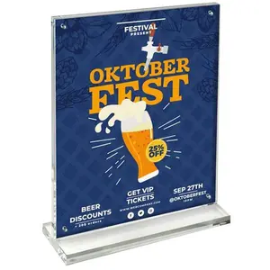 Azar Displays Slim Deluxe Acrylic Block Frame 8.5" x 11" on ½" Acrylic Base with Magnet Closure and Rubber Bumpers, Portrait/Vertical, Clear