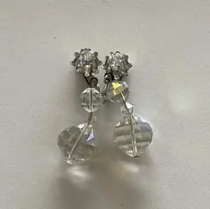 Vintage Clear Aurora Borealis Faceted AB Crystal Beaded Dangle Earrings