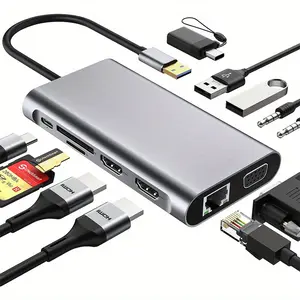 New 11 in 1 Usb Docking Station Triple Display Usb C Dock Dual Computer sound card