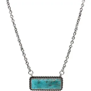 Turquoise stone bar shape pendant chain necklace 18 inches