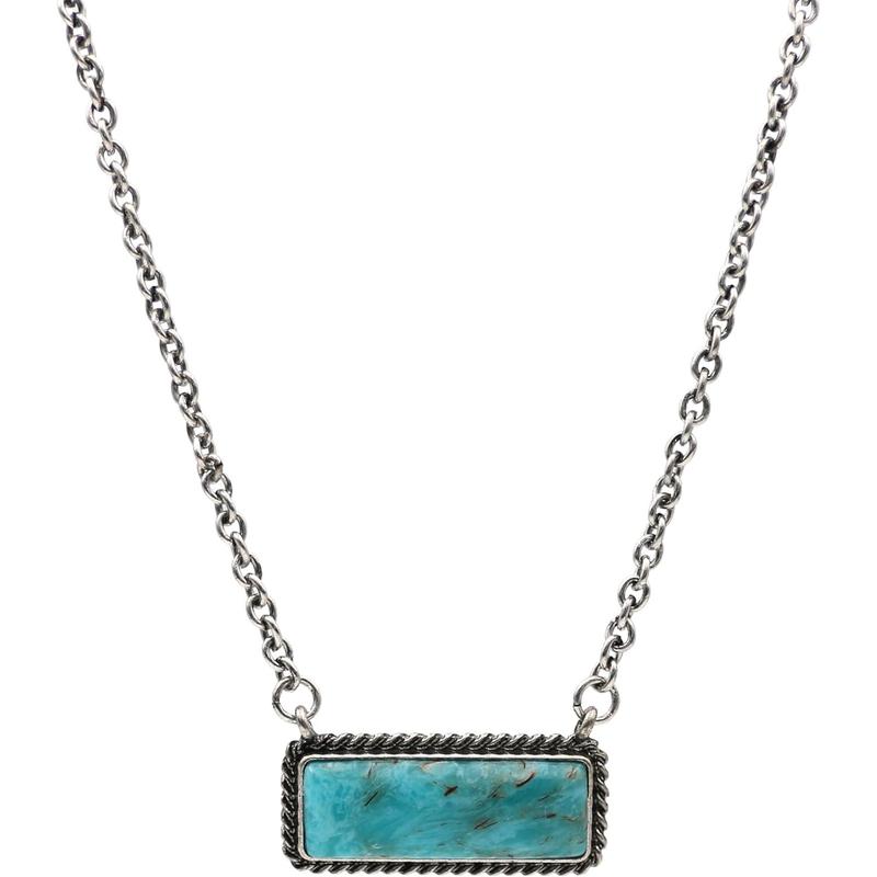 Turquoise stone bar shape pendant chain necklace 18 inches